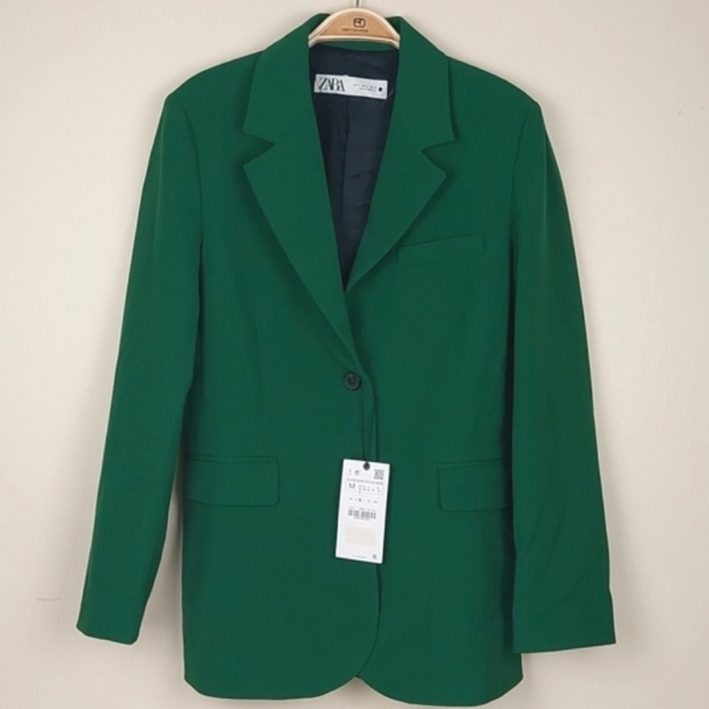 Zara Green Fitted Blazer with Pockets